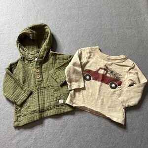 Little Planet/Little Co Newborn 2 Pc Lot Beige Sage Green Neutral Muslin Organic